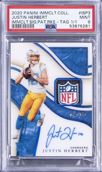 2020 Panini Immaculate Collection "Immaculate Signature Patches" #ISP3 Justin Herbert Signed Rookie Patch Card (#1/1) - PSA MINT 9